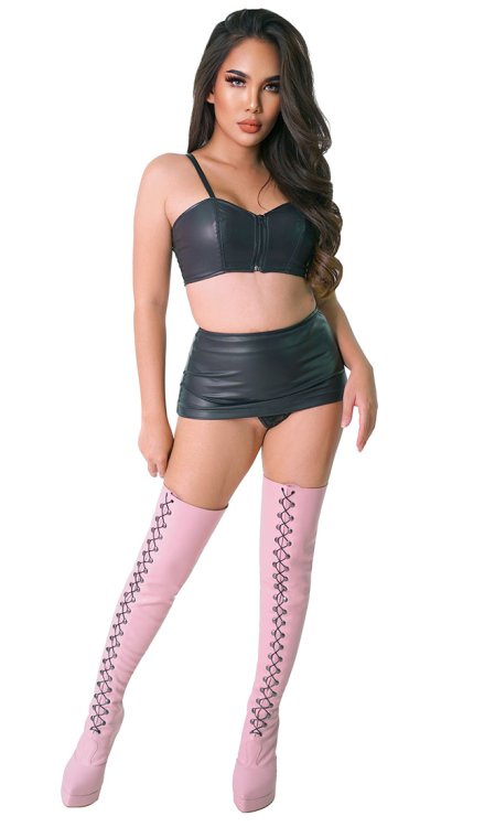 6 inch Custom size Leather Lace-up Thigh Boots
