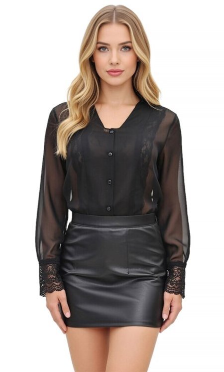 See-through Chiffon blouse with Lace
