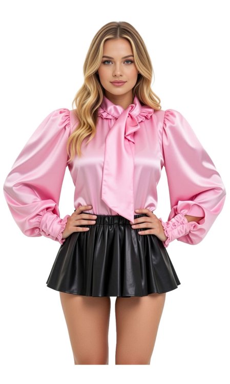 Satin Puff-sleeve Blouse