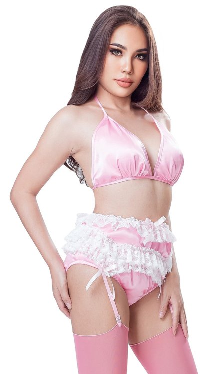 Bambi Satin and Lace Suspender Belt