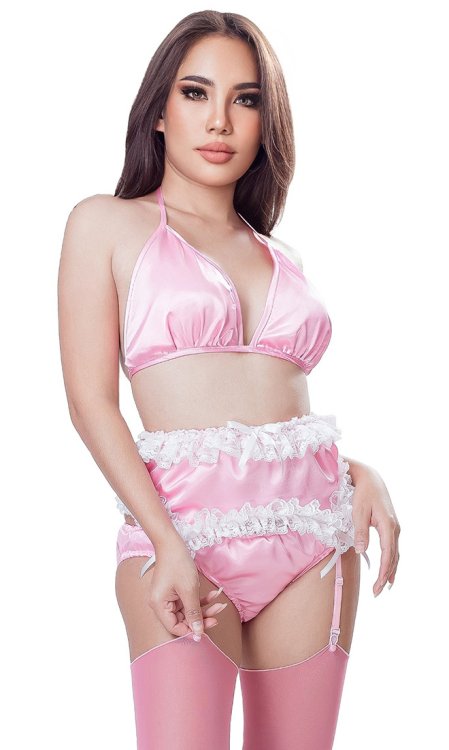 Bonnie Pink Satin Suspender Belt