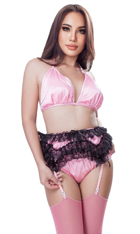 Candy Satin and Lace Suspender Belt