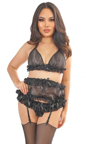Meli Black Glass-Silk Suspender Belt