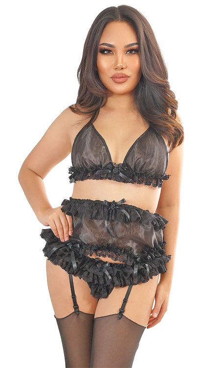 Meli Black Glass-Silk Suspender Belt