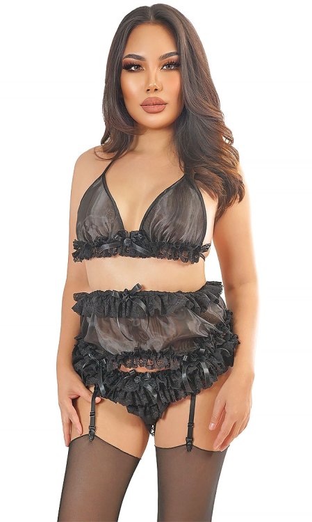 Meli Black Glass-Silk Suspender Belt