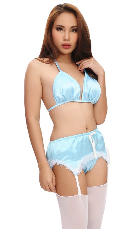 Tabitha Blue Satin Suspender Belt