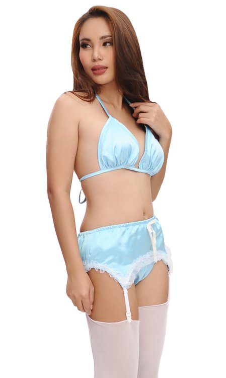 Tabitha Blue Satin Suspender Belt