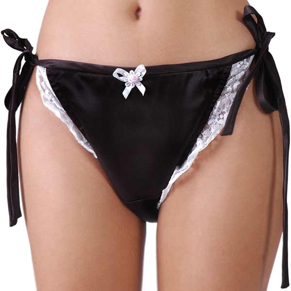 bikini benita lace trim black satin panties 1