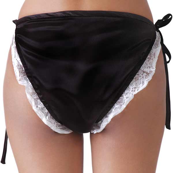 bikini benita lace trim black satin panties 2