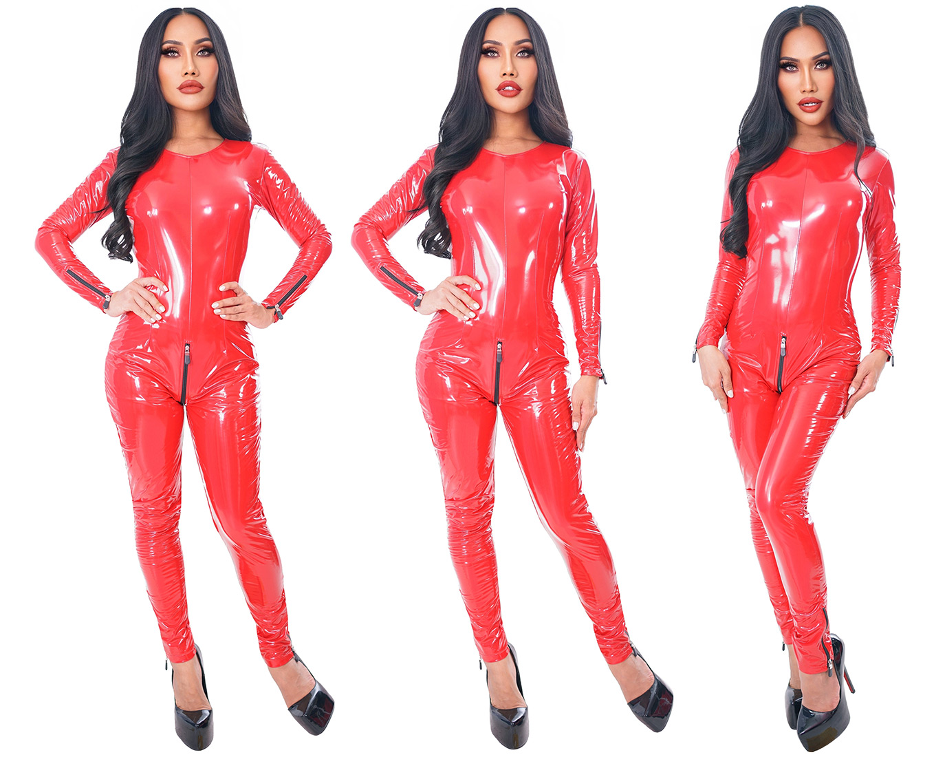 pvc collarless catsuit 00d pvc323