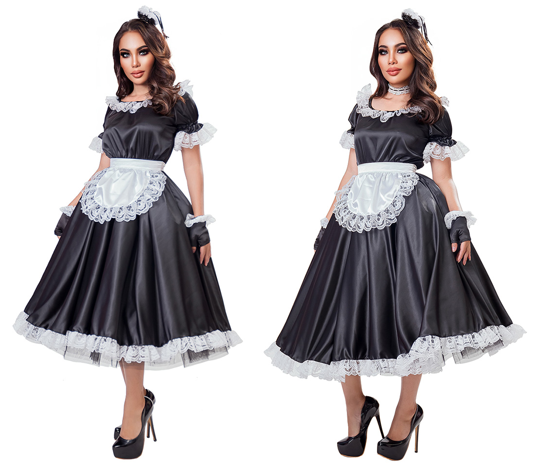black satin french maid uniform 08