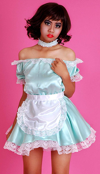 green satin french maid uniform 6