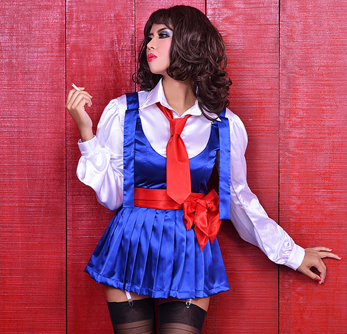 pleated satin schoolgirl 5b sat173