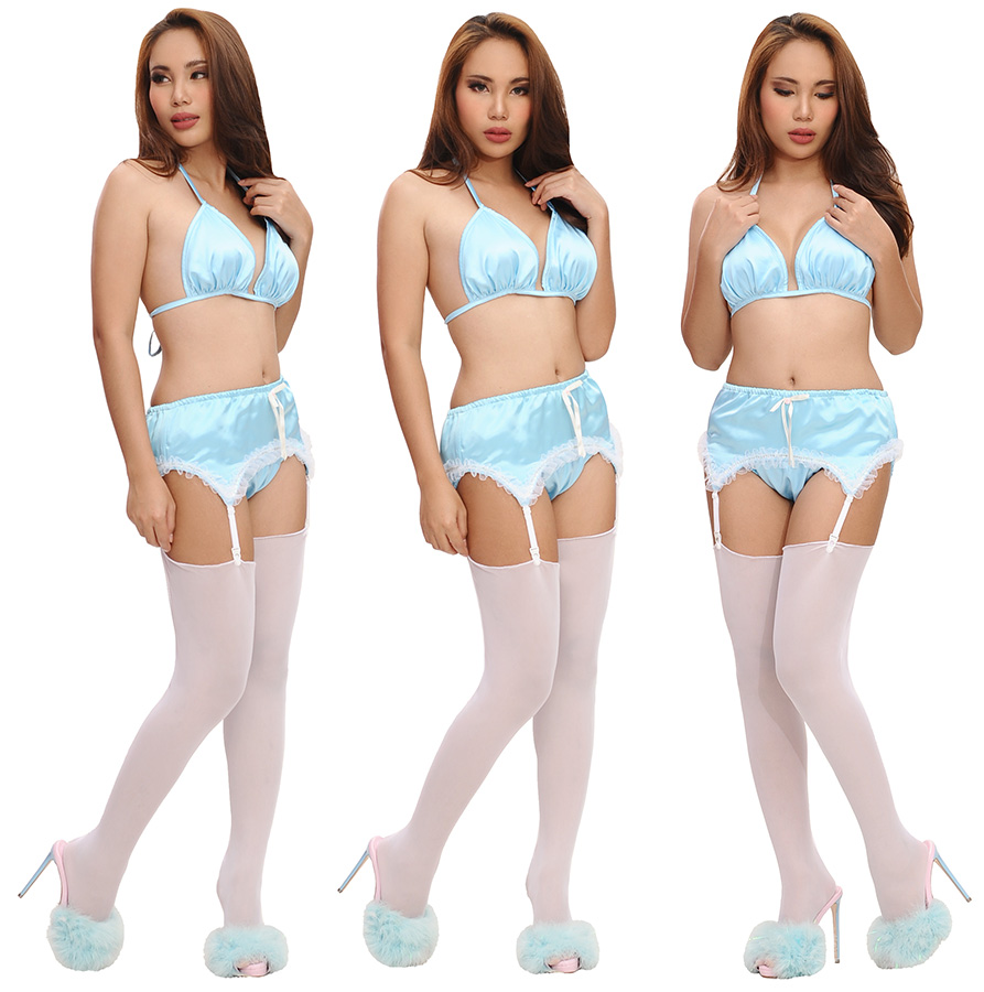 tabitha blue satin suspender belt 01